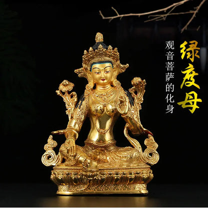 TOP GOOP -8 inch-HOME Talisman Buddhism Nepal Patron saint Gold-plated Bodhisattva Tara Green Tara Buddha statue-good Buddha