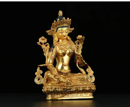 TOP GOOP -8 inch-HOME Talisman Buddhism Nepal Patron saint Gold-plated Bodhisattva Tara Green Tara Buddha statue-good Buddha