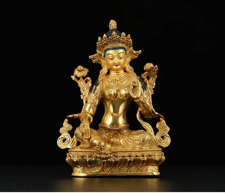 TOP GOOP -8 inch-HOME Talisman Buddhism Nepal Patron saint Gold-plated Bodhisattva Tara Green Tara Buddha statue-good Buddha