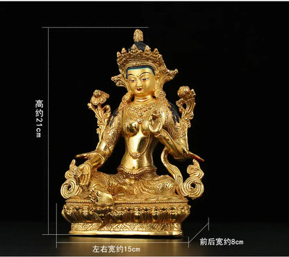 TOP GOOP -8 inch-HOME Talisman Buddhism Nepal Patron saint Gold-plated Bodhisattva Tara Green Tara Buddha statue-good Buddha