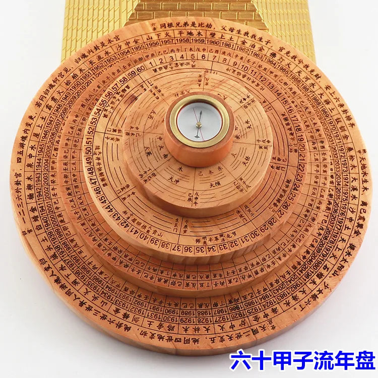 TOP Geomantic master tool Southeast Asia efficacious Eight Diagram QIMENDUN JIA LIU NIAN JIA ZI PAN peach wood FENG SHUI LUO PAN