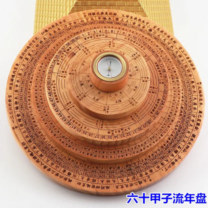 TOP Geomantic master tool Southeast Asia efficacious Eight Diagram QIMENDUN JIA LIU NIAN JIA ZI PAN peach wood FENG SHUI LUO PAN