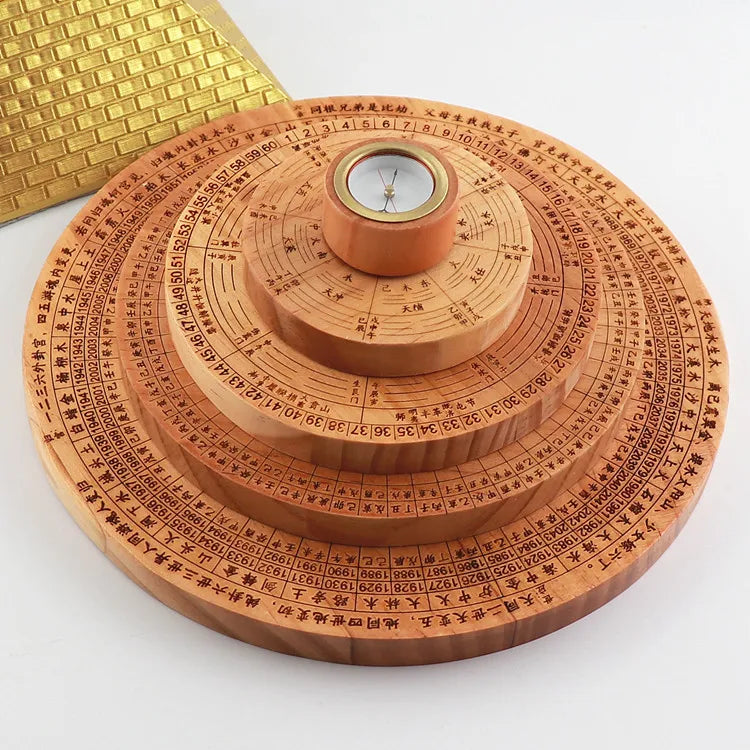 TOP Geomantic master tool Southeast Asia efficacious Eight Diagram QIMENDUN JIA LIU NIAN JIA ZI PAN peach wood FENG SHUI LUO PAN