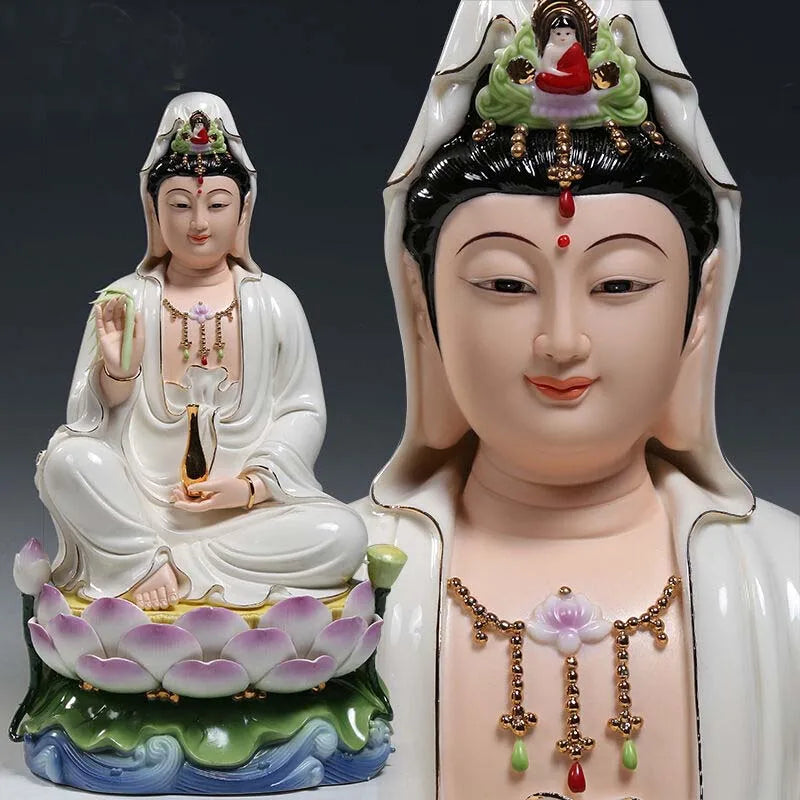 TOP High grade jade Porcelain Godness Buddha statue Asia HOME protection Shrine Worship Guan yin PU SA Avalokitesvara statue
