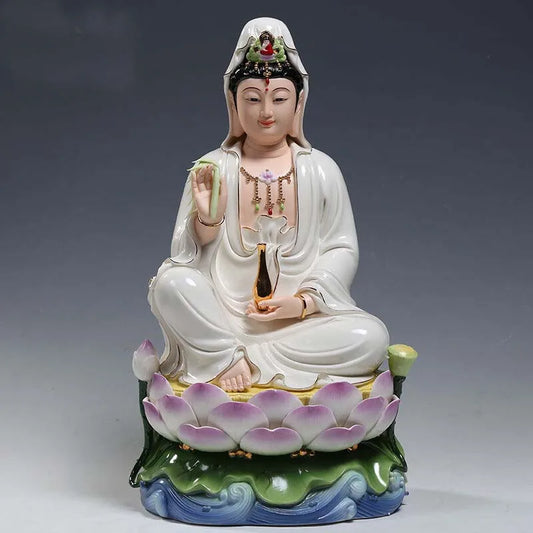 TOP High grade jade Porcelain Godness Buddha statue Asia HOME protection Shrine Worship Guan yin PU SA Avalokitesvara statue