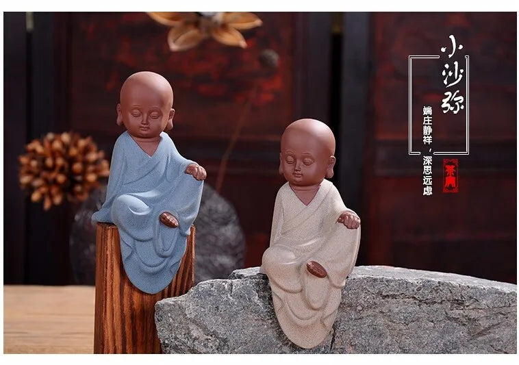 TOP Unique # Marvellous  Spiritual ART# Buddhism Buddha CHAN DAO Little Monk sand-fired porcelain pottery ART statue