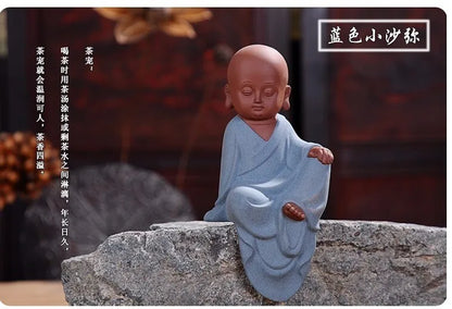 TOP Unique # Marvellous  Spiritual ART# Buddhism Buddha CHAN DAO Little Monk sand-fired porcelain pottery ART statue