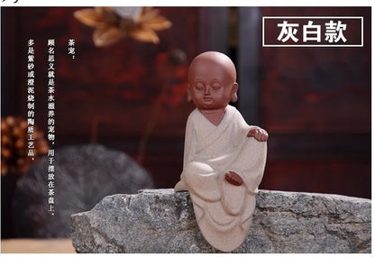 TOP Unique # Marvellous  Spiritual ART# Buddhism Buddha CHAN DAO Little Monk sand-fired porcelain pottery ART statue