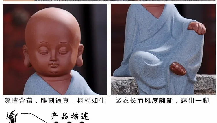 TOP Unique # Marvellous  Spiritual ART# Buddhism Buddha CHAN DAO Little Monk sand-fired porcelain pottery ART statue