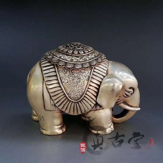 TOP collection # Home OFFICE Decor COOL art -old Vintage silver Elephant sculpture silver plating censer burner ART statue