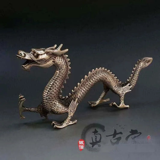 TOP collection # Home OFFICE Decor art -old Vintage CHINA silver large dragon sculpture silver plating statue