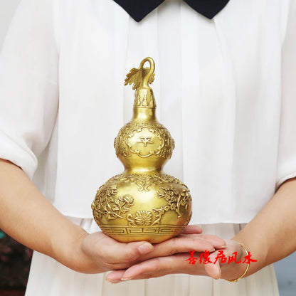 TOP efficacious Mascot Talisman bring wealth fortune Chinese FENG SHUI lucky cucurbit gourd brass statue