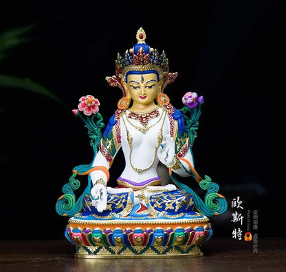 TOP grade GOOD Buddha -bless family HOME Safety Health luck efficacious Talisman Tibet White Tara Painted Buddha statue
