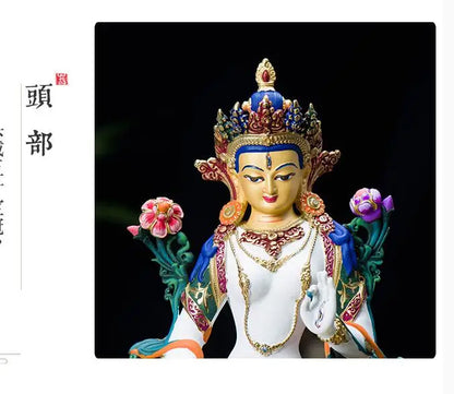 TOP grade GOOD Buddha -bless family HOME Safety Health luck efficacious Talisman Tibet White Tara Painted Buddha statue