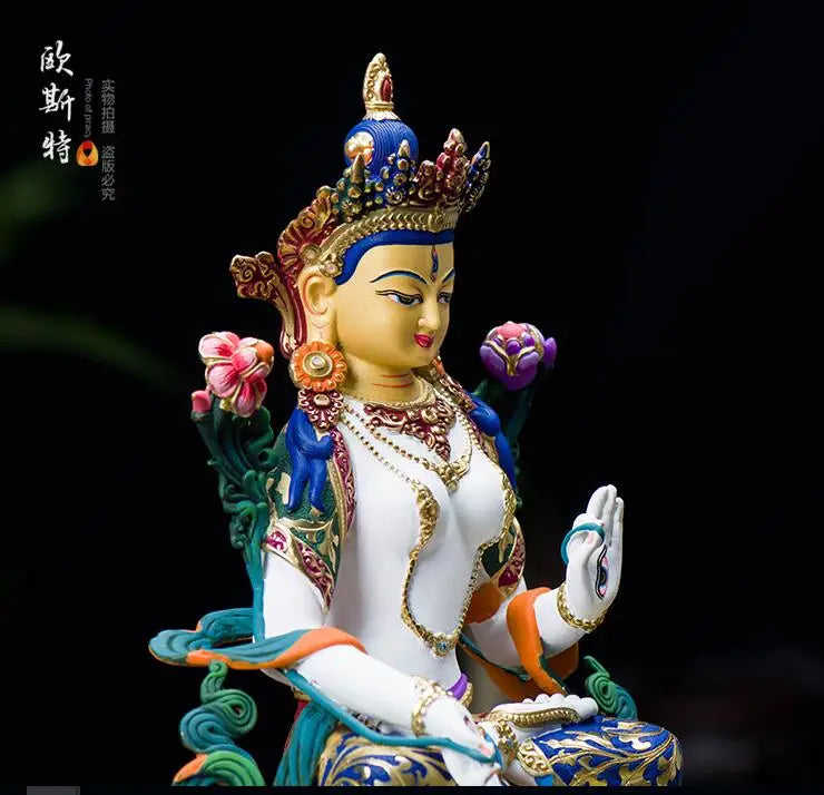 TOP grade GOOD Buddha -bless family HOME Safety Health luck efficacious Talisman Tibet White Tara Painted Buddha statue