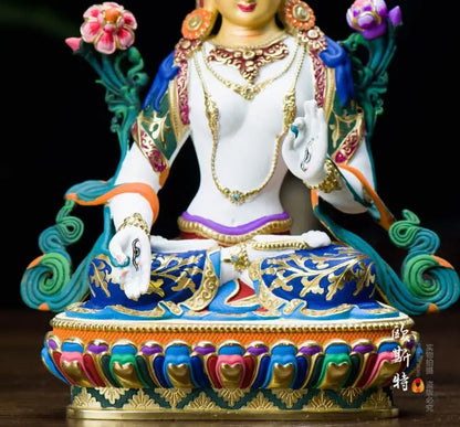 TOP grade GOOD Buddha -bless family HOME Safety Health luck efficacious Talisman Tibet White Tara Painted Buddha statue