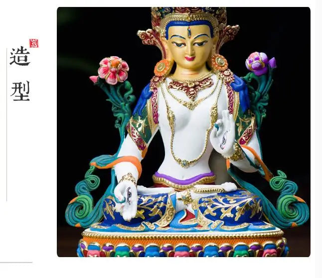 TOP grade GOOD Buddha -bless family HOME Safety Health luck efficacious Talisman Tibet White Tara Painted Buddha statue