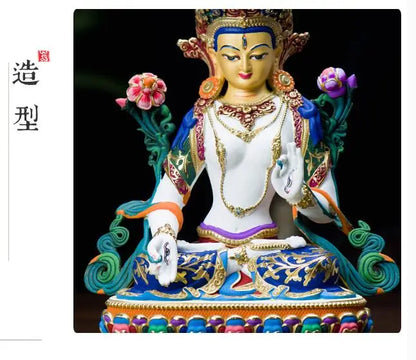 TOP grade GOOD Buddha -bless family HOME Safety Health luck efficacious Talisman Tibet White Tara Painted Buddha statue