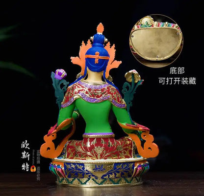 TOP grade GOOD Buddha -bless family home Safety Health luck efficacious Talisman Tibet Green Tara Painted Buddha statue