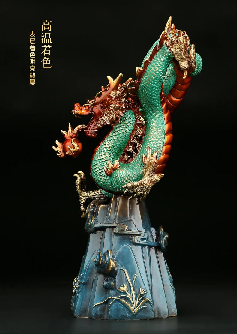 TOP grade Good luck Royal celestial Dragon Wealth HOME OFFICE BRONZE decoration bring wealth money Hand engraving Sculpture