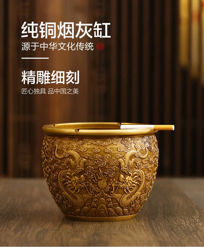 TOP high grade Asia Royal bring wealth Auspicious GOOD LUCK  Double Dragon brass Ashtray statue HOME company business BEST GIFT