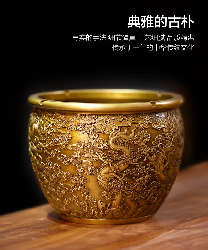 TOP high grade Asia Royal bring wealth Auspicious GOOD LUCK  Double Dragon brass Ashtray statue HOME company business BEST GIFT