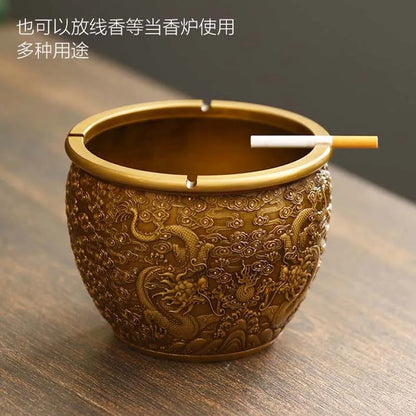 TOP high grade Asia Royal bring wealth Auspicious GOOD LUCK  Double Dragon brass Ashtray statue HOME company business BEST GIFT