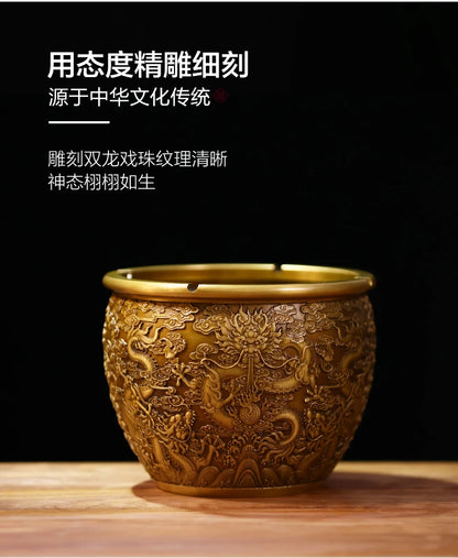 TOP high grade Asia Royal bring wealth Auspicious GOOD LUCK  Double Dragon brass Ashtray statue HOME company business BEST GIFT