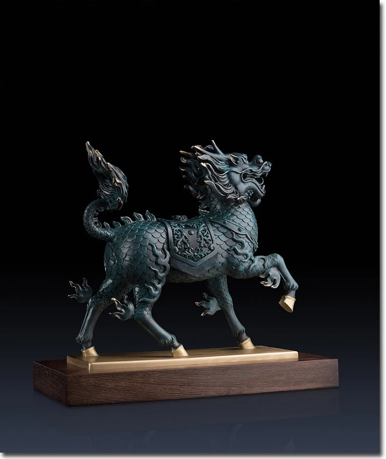 TOP office home  FENG SHUI Talisman Protection Auspicious Bronze QI LIN dragon Sculpture ART statue 47cm LARGE #
