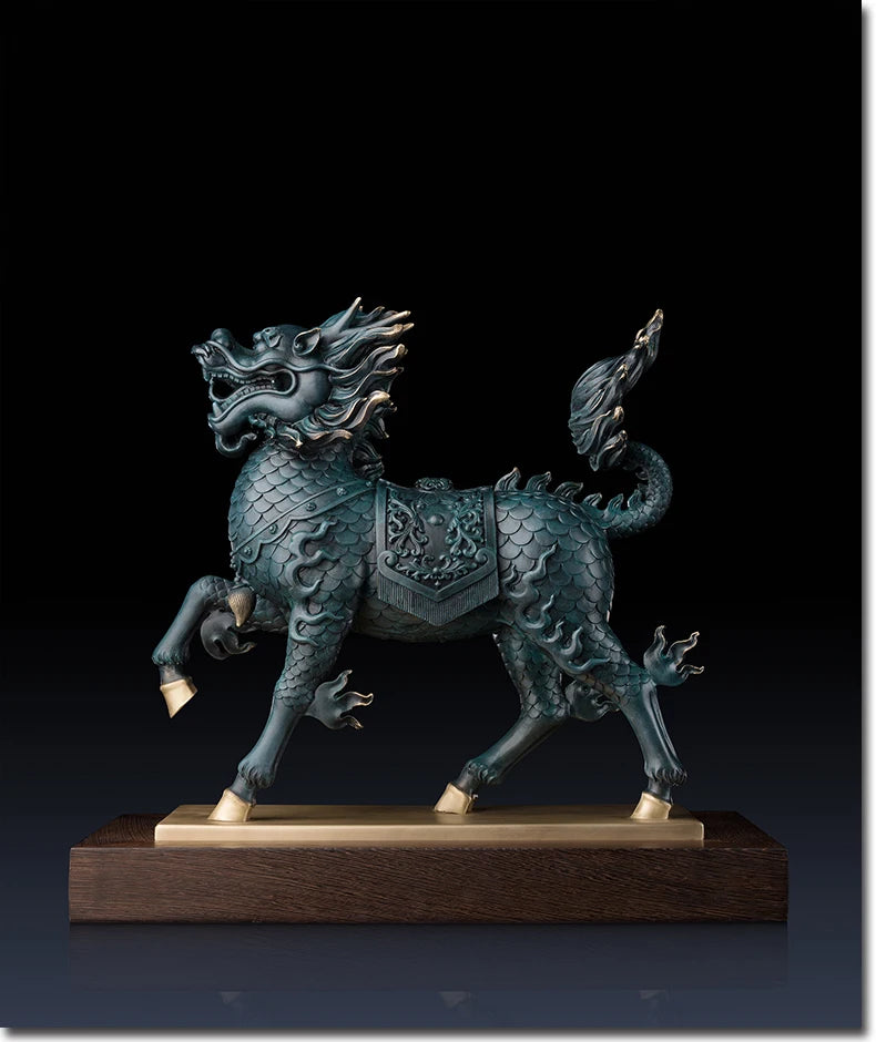 TOP office home  FENG SHUI Talisman Protection Auspicious Bronze QI LIN dragon Sculpture ART statue 47cm LARGE #