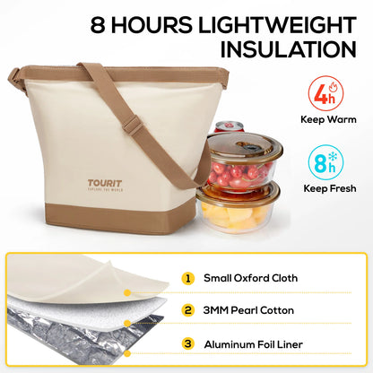TOURIT Lunch Bag for Women with Buckle Durable Lunch Box Foldable Tote Insulated Bag Thermal food bag carrier Bento Pouch