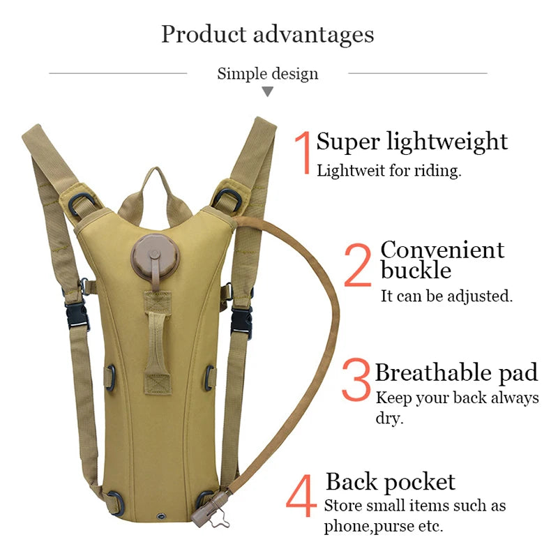 Tactical Hydration Pack Backpack Military Water-proof Nylon Water Bag with 3 Liter Bladder for Hiking Cycling Climbing