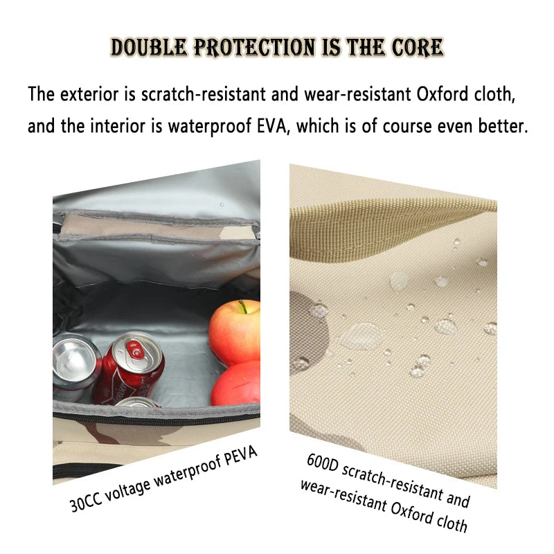 Tactical Lunch Box for Men Work Leak Proof Insulated Durable Beach Thermal Cooler Handbag Camping Picnic Square Bags Portable