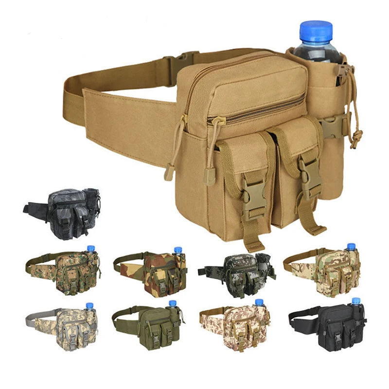 Tactical Men Waist Pack 800D Nylon Hiking Water Bottle Phone Pouch Outdoor Sports Army Military Hunting Climbing Camp Belt Bag