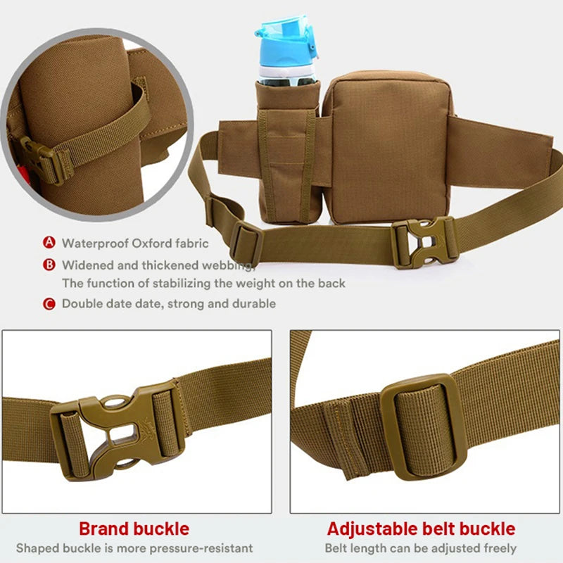 Tactical Men Waist Pack 800D Nylon Hiking Water Bottle Phone Pouch Outdoor Sports Army Military Hunting Climbing Camp Belt Bag