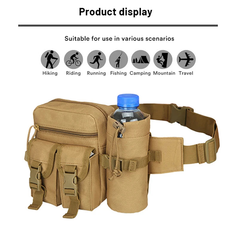 Tactical Men Waist Pack 800D Nylon Hiking Water Bottle Phone Pouch Outdoor Sports Army Military Hunting Climbing Camp Belt Bag