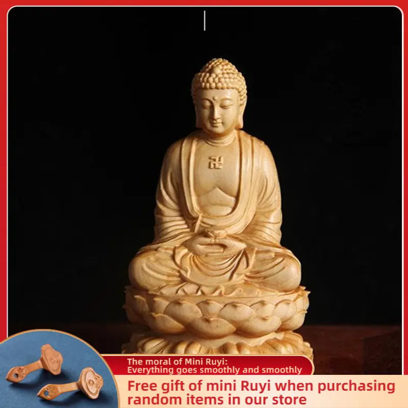 Taihang Cliff Cypress Wood Carved 【Bring Wealth and Good Luck 】 Buddha Home Decoration Office Accessories Car Ornaments
