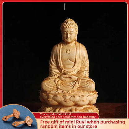 Taihang Cliff Cypress Wood Carved 【Bring Wealth and Good Luck 】 Buddha Home Decoration Office Accessories Car Ornaments