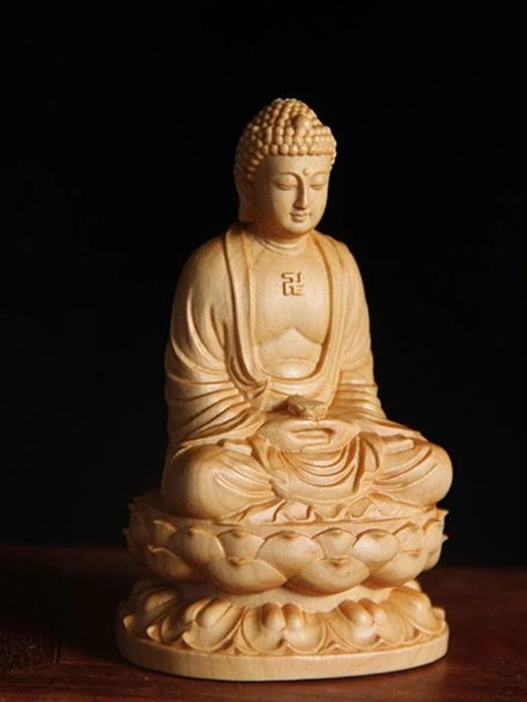 Taihang Cliff Cypress Wood Carved 【Bring Wealth and Good Luck 】 Buddha Home Decoration Office Accessories Car Ornaments