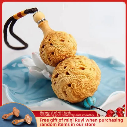 Taihang Cliff Cypress Wood Carved【Bring Wealth and Good Luck】Originality Gourd Home Decoration Office Accessories Car Ornaments