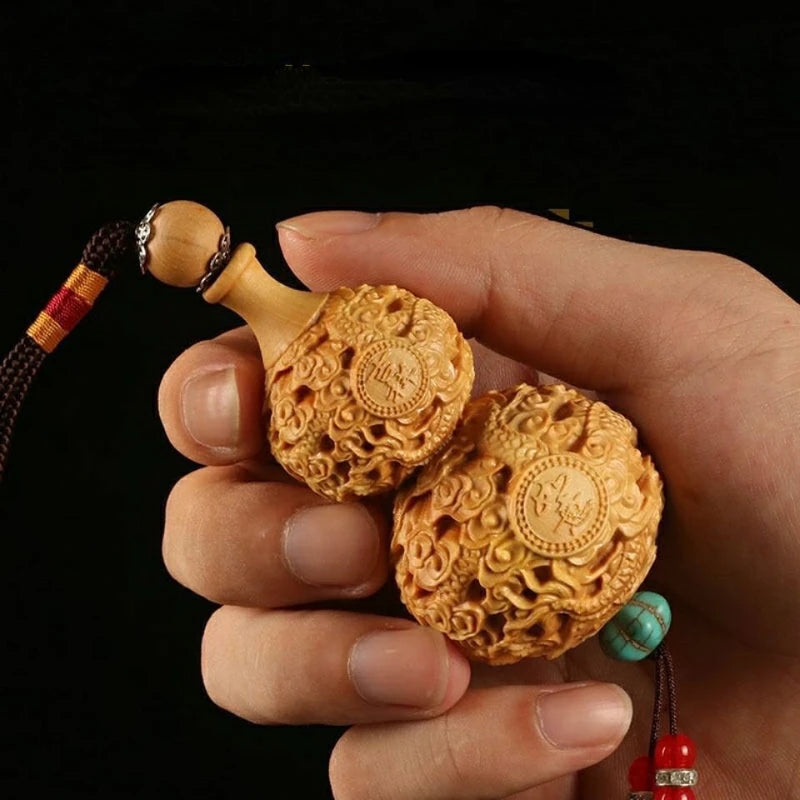 Taihang Cliff Cypress Wood Carved【Bring Wealth and Good Luck】Originality Gourd Home Decoration Office Accessories Car Ornaments