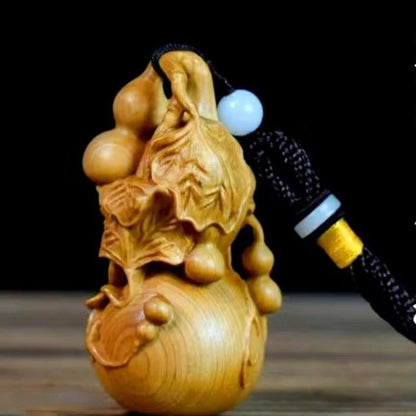 Taihang Cliff Cypress Wood Carved【Bring Wealth and Good Luck】Originality Gourd Home Decoration Office Accessories Car Ornaments