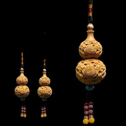 Taihang Cliff Cypress Wood Carved【Bring Wealth and Good Luck】Originality Gourd Home Decoration Office Accessories Car Ornaments