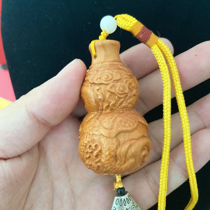 Taihang Cliff Cypress Wood Carved【Bring Wealth and Good Luck】Originality Gourd Home Decoration Office Accessories Car Ornaments