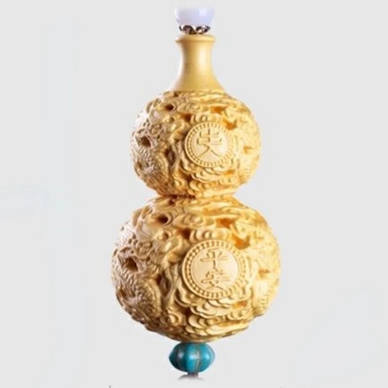 Taihang Cliff Cypress Wood Carved【Bring Wealth and Good Luck】Originality Gourd Home Decoration Office Accessories Car Ornaments