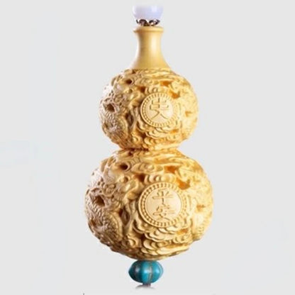 Taihang Cliff Cypress Wood Carved【Bring Wealth and Good Luck】Originality Gourd Home Decoration Office Accessories Car Ornaments