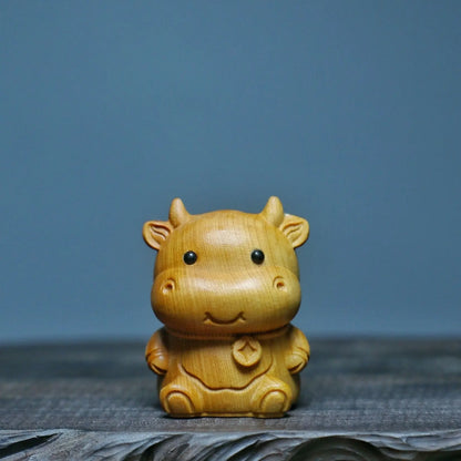 Taihang Cliff Cypress Wood Carved【Bring Wealth and Good Luck】Twelve Animals Home Decoration Office Accessories Car Ornaments