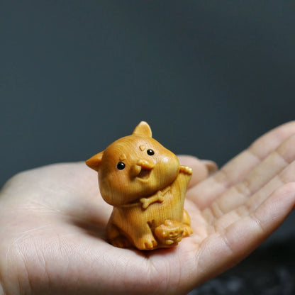 Taihang Cliff Cypress Wood Carved【Bring Wealth and Good Luck】Twelve Animals Home Decoration Office Accessories Car Ornaments