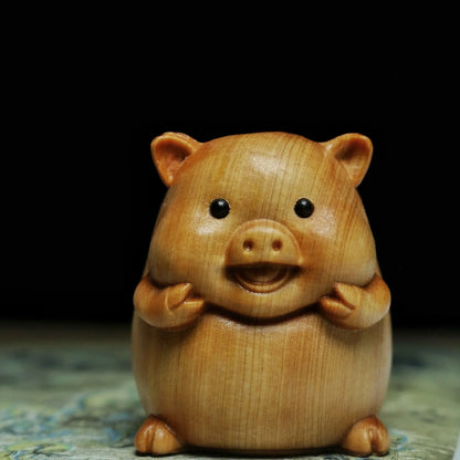 Taihang Cliff Cypress Wood Carved【Bring Wealth and Good Luck】Twelve Animals Home Decoration Office Accessories Car Ornaments