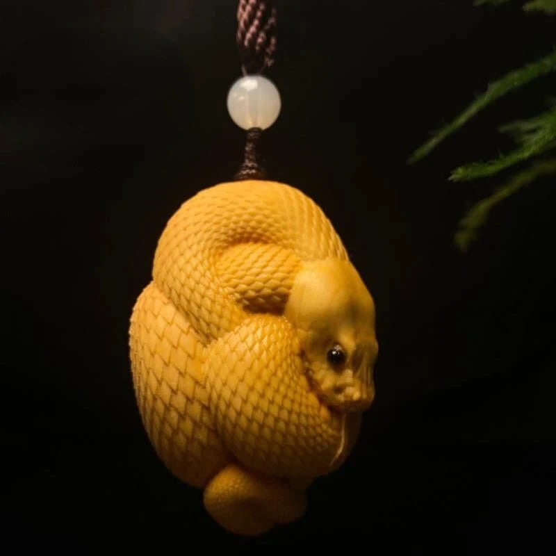 Taihang Cliff Cypress Wood Carved 【Bring Wealth and Good Luck 】 Zodiac Snake Home Decoration Office Accessories Car Ornaments